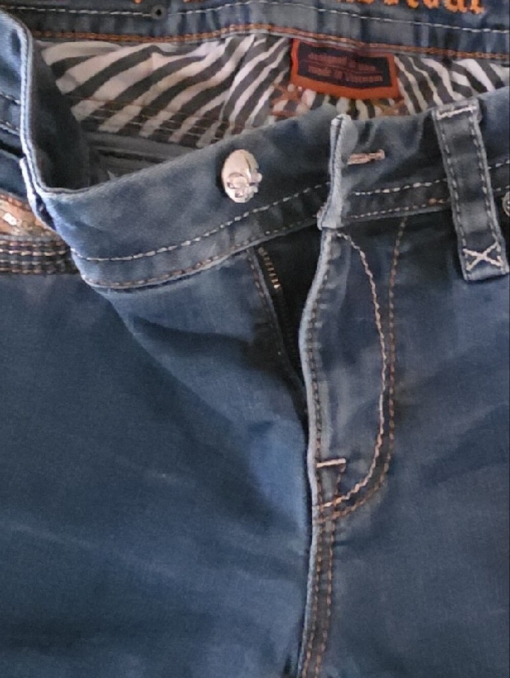 Rock Revival Blue Denim Shorts with Orange Embroidery